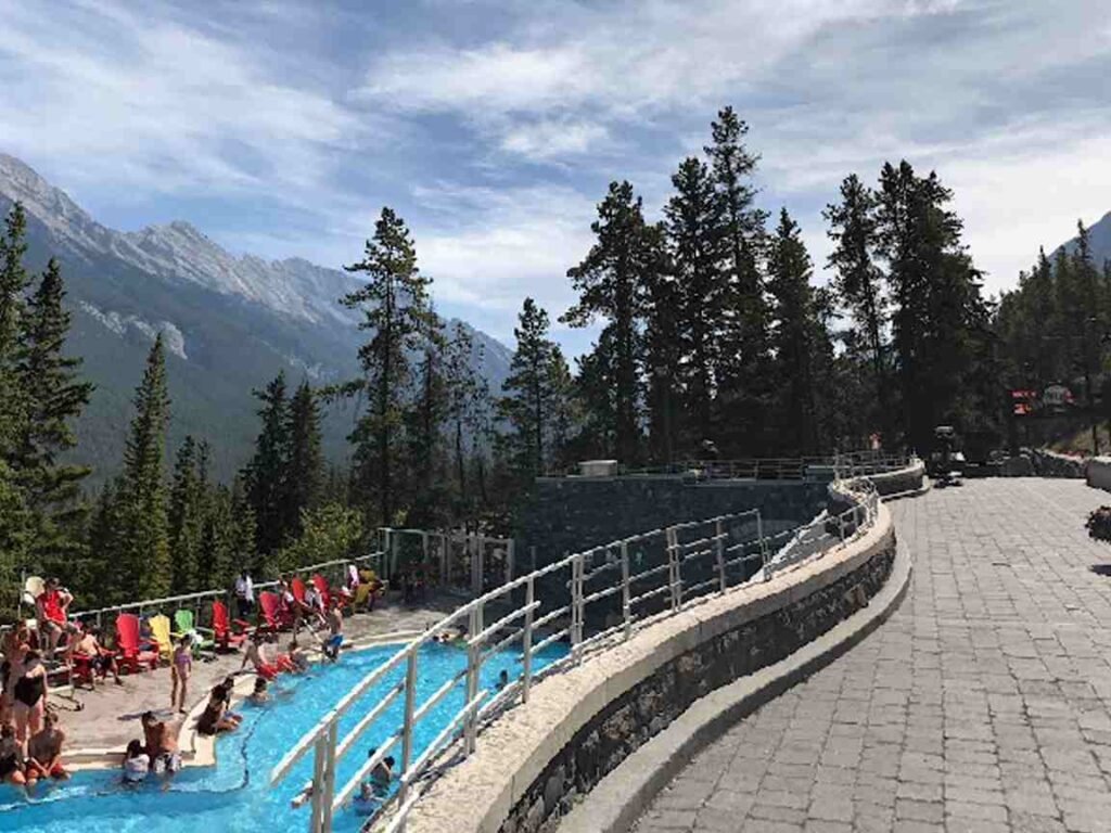 Banff Upper Hot Springs facility showcasing year-round accessibility and mountain scenery