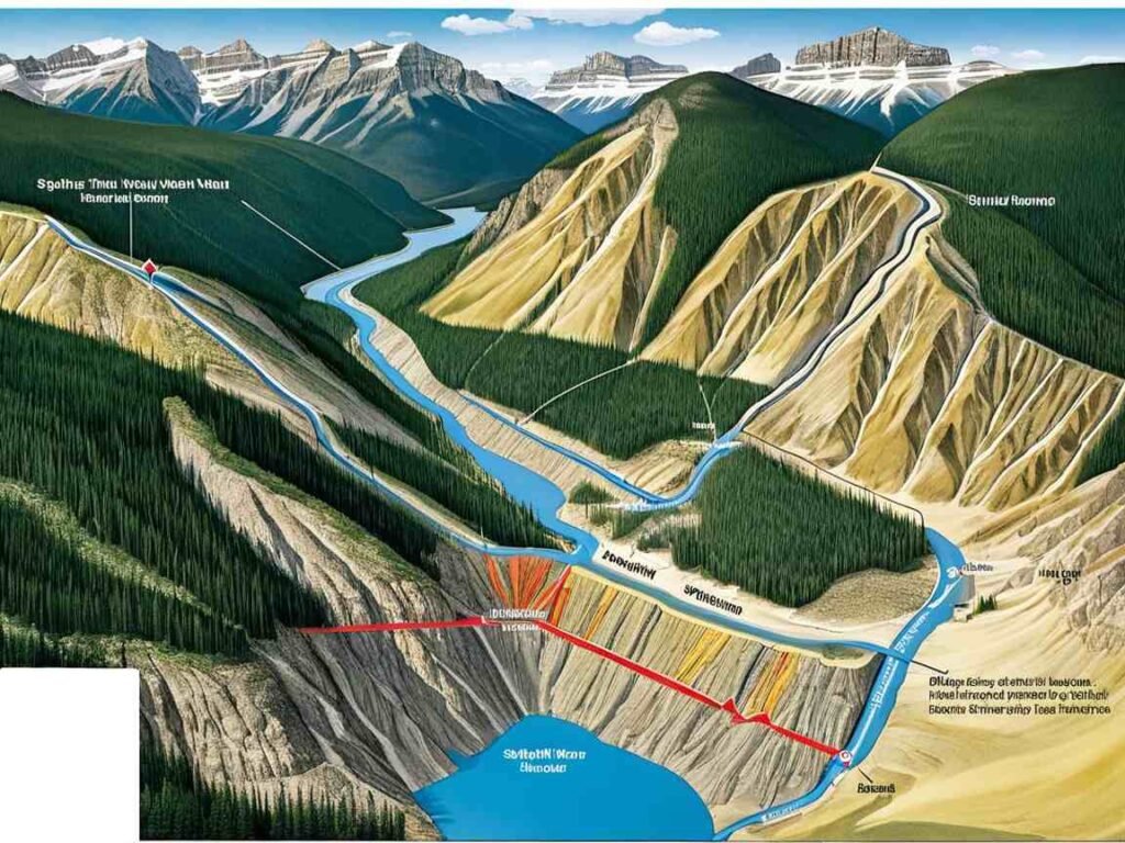 Diagram of the Sulphur Mountain Thrust Fault, explaining the geology