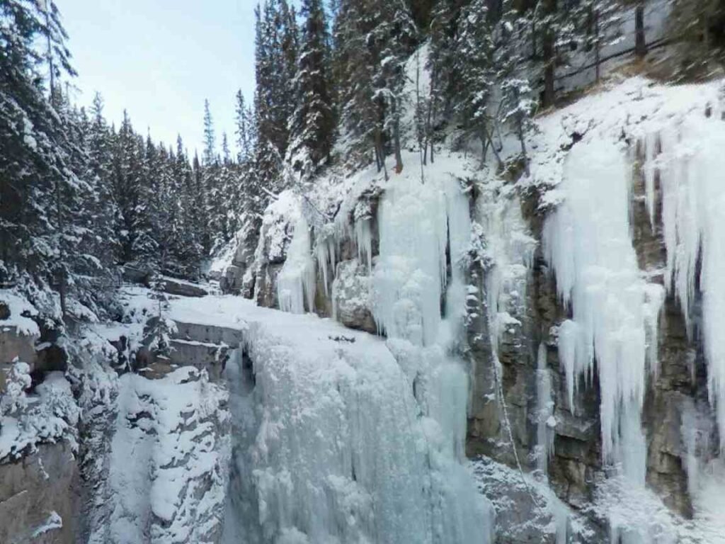 Johnston Canyon ice walk near Banff hot springs in winter