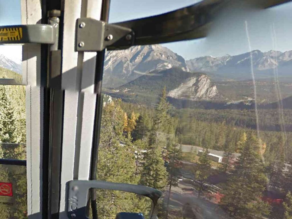 Scenic view from the Banff Gondola overlooking the hot springs area at 1,585 meters