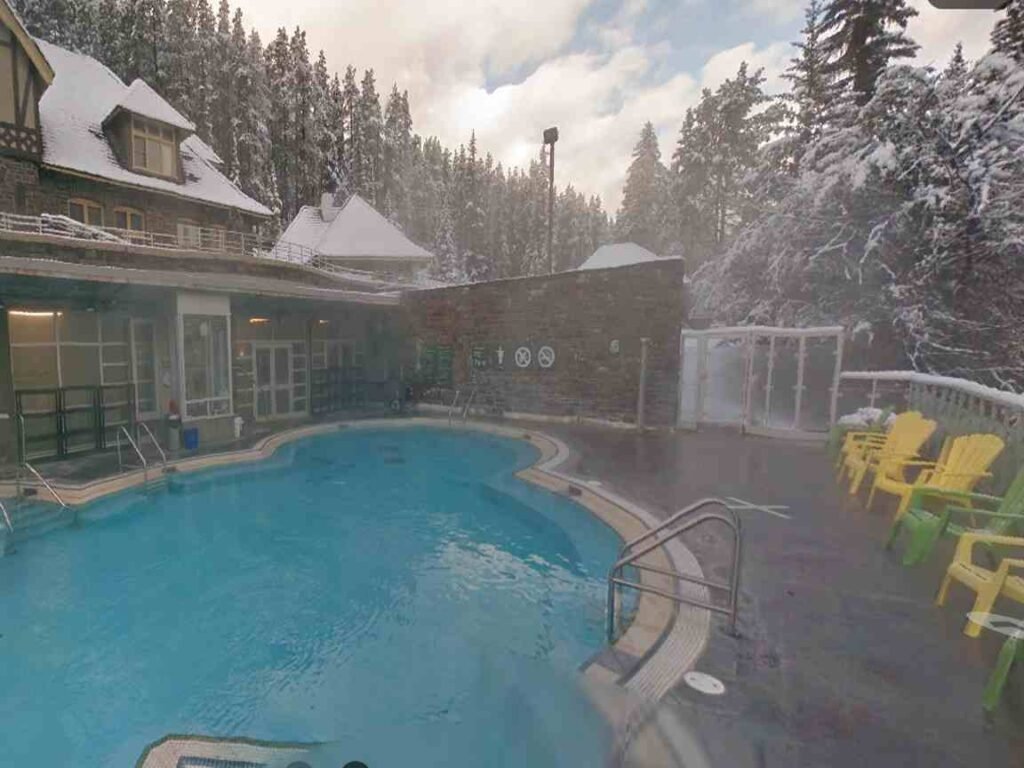Steamy Banff Upper Hot Springs pool in winter Canada