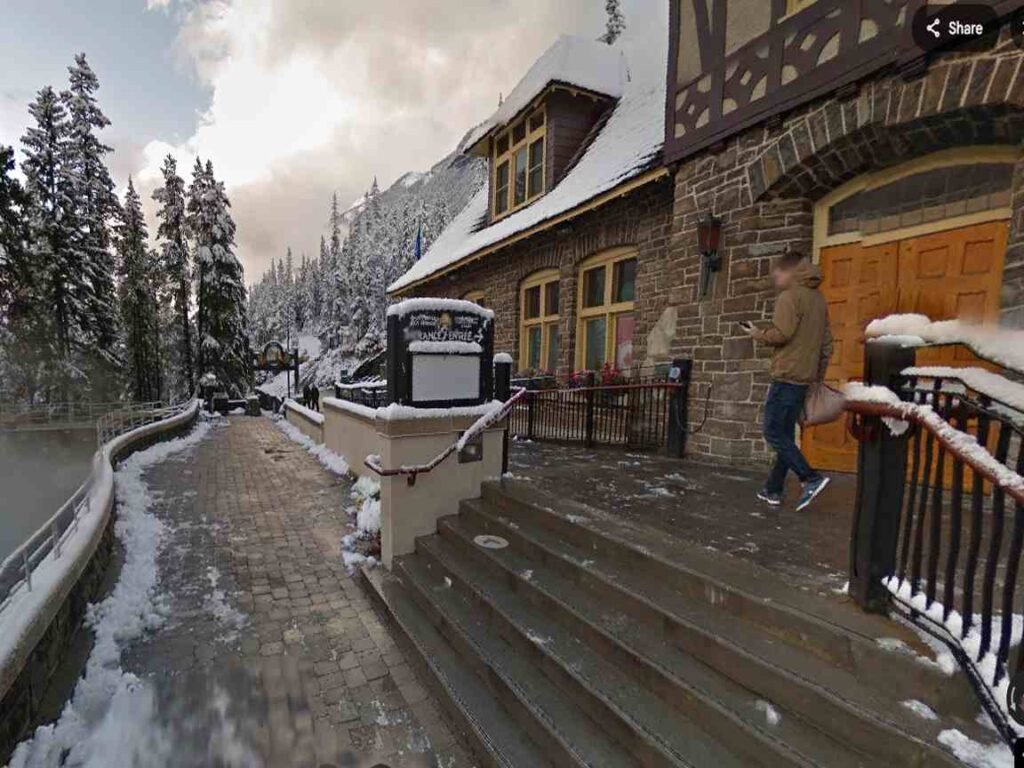 Visitor preparing for Banff hot springs in winter Canada